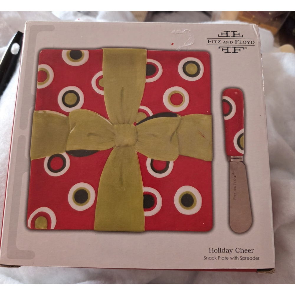 2008 Fitz and Floyd Christmas Holiday Cheer Snack Plate W/ Spreader Appetizer